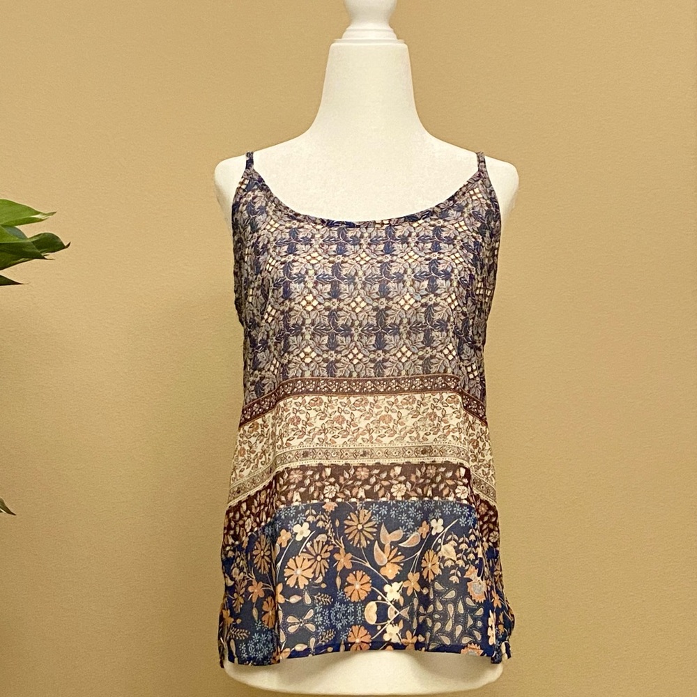 Lightweight Sheer Mystree Spaghetti Strap Print Tank